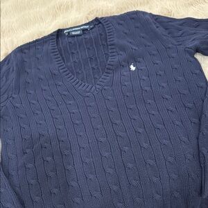 NWOT Ralph Lauren Women's Navy  COTTON V-Neck Sweater